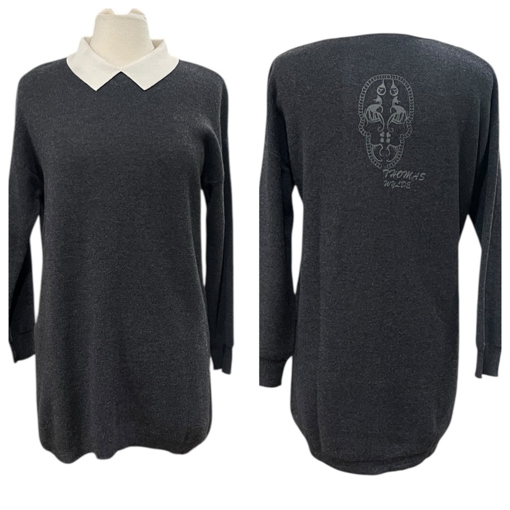 Thomas Wylde Skull Print Sweater Mini Dress SZ M Grey